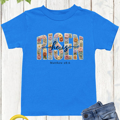 He is Risen Christian Floral Faux Yarn Kids T Shirt