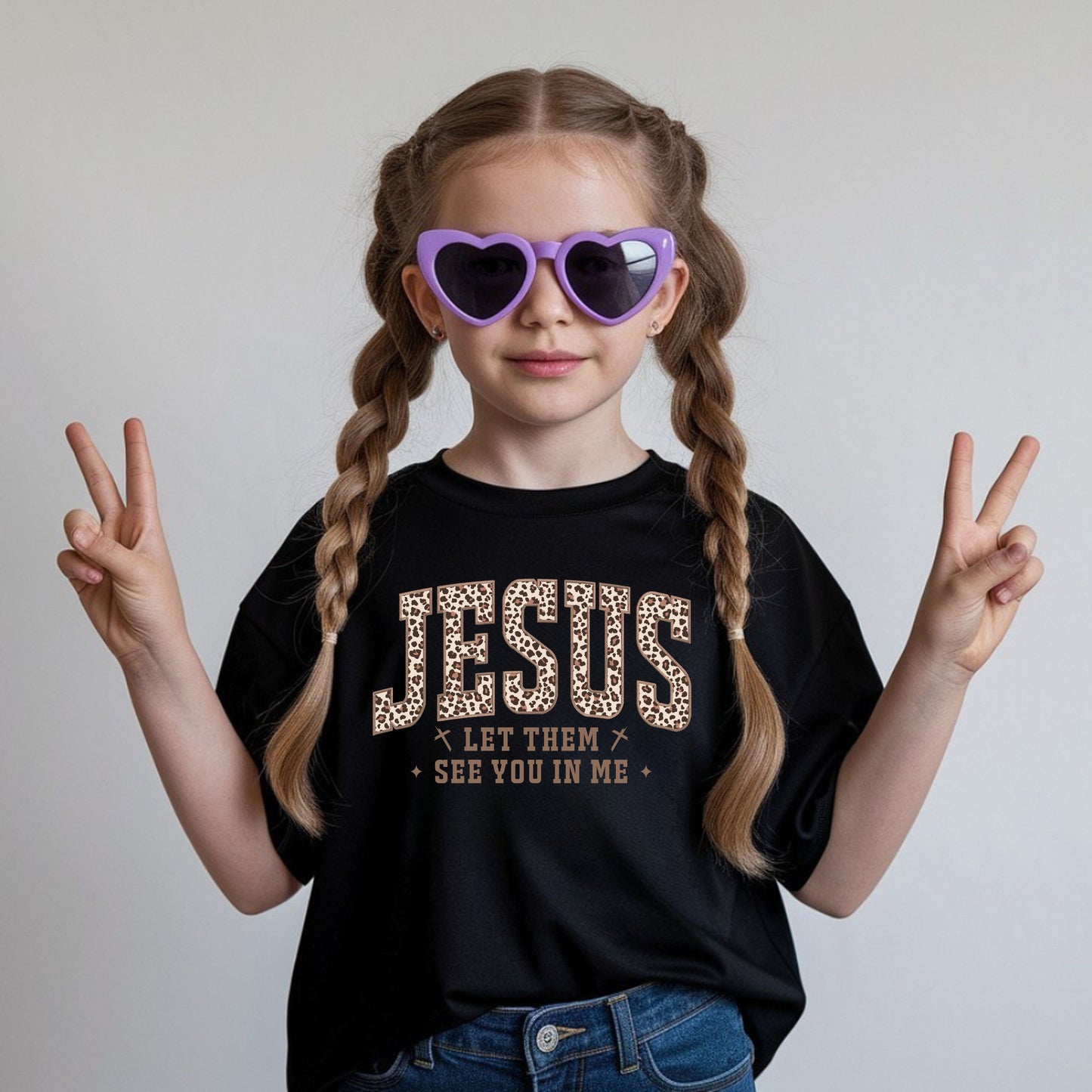 Jesus Leopard Print Kids T Shirt Let Them See you in Me