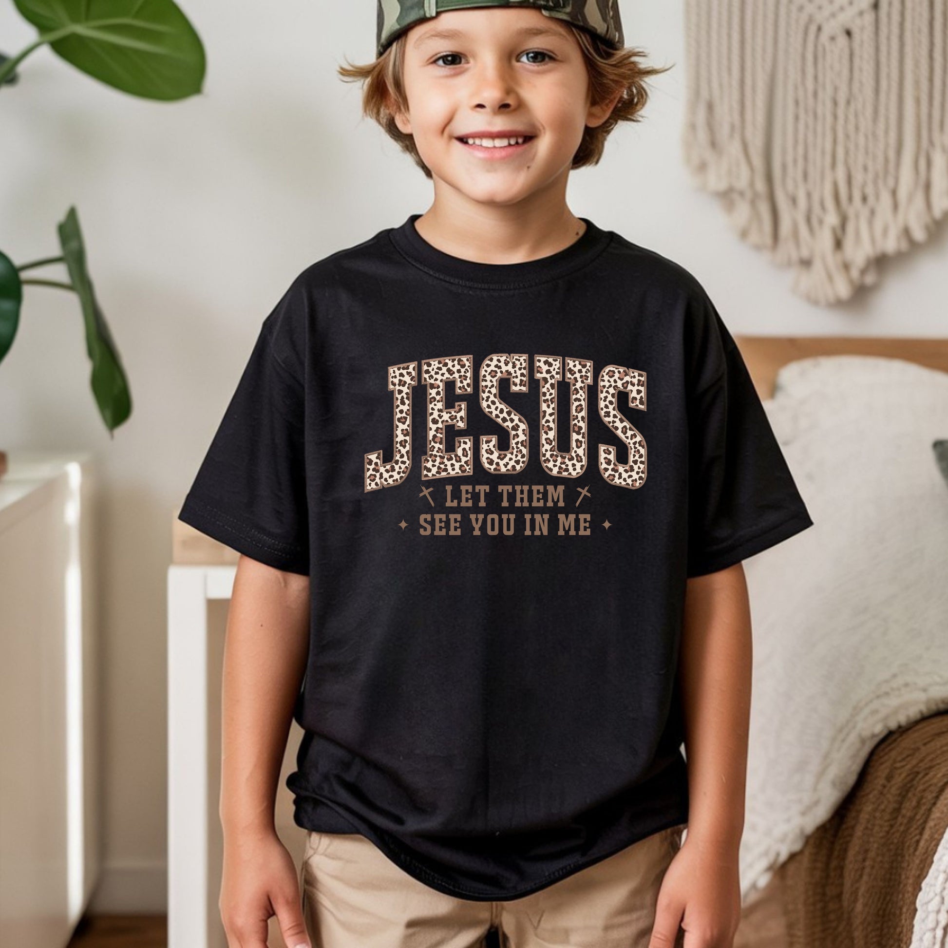 Jesus Leopard Print Kids T Shirt Let Them See you in Me