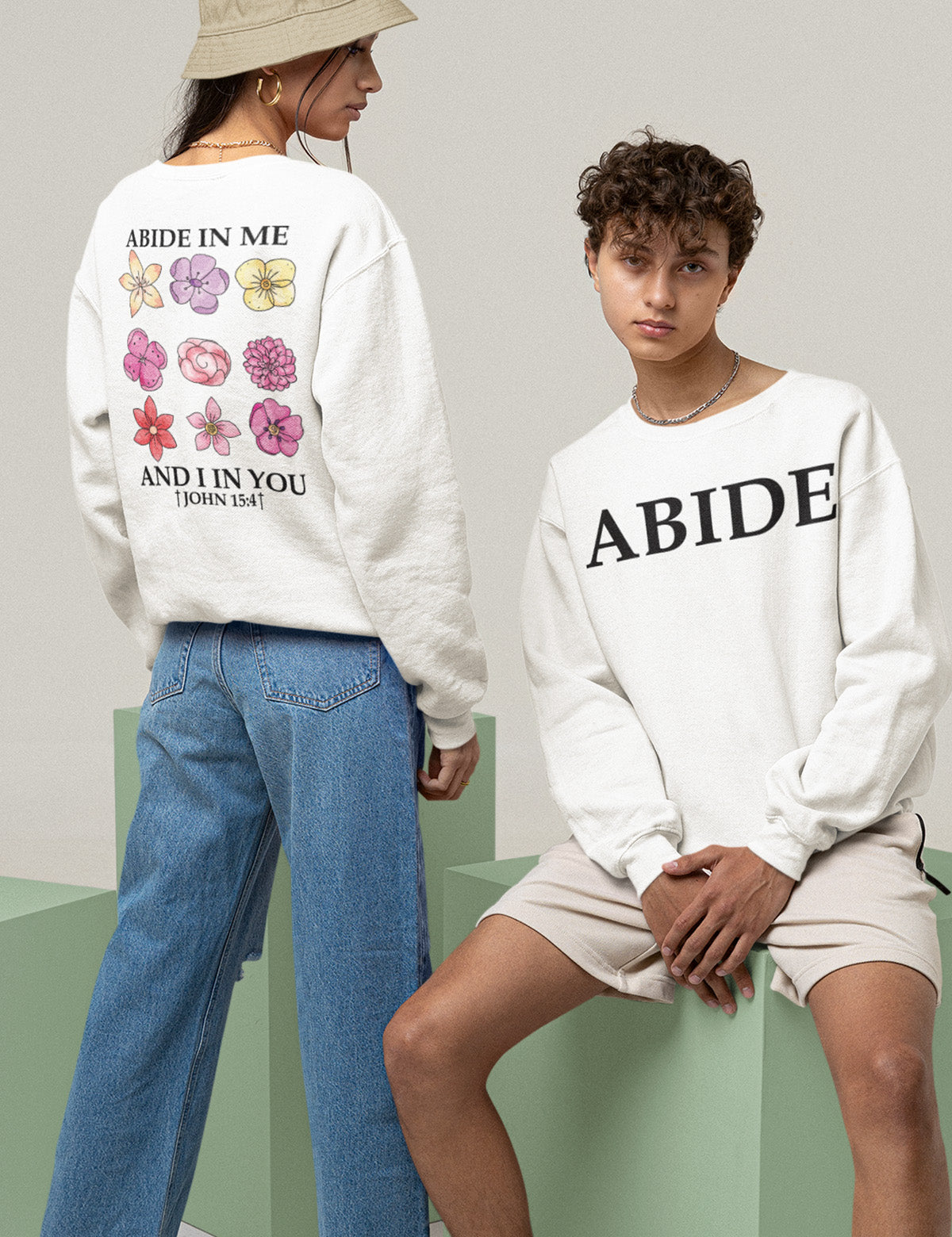 Abide in Me Faith Based Front and Back print Bible Verse Sweatshirt