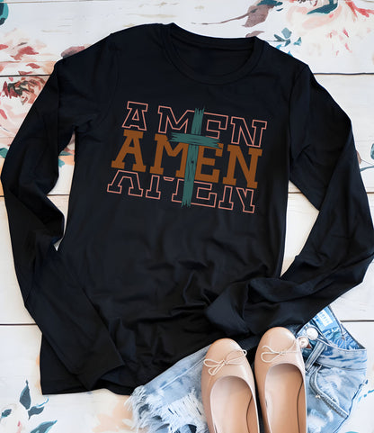 Amen Retro Religious Long Sleeve T Shirts
