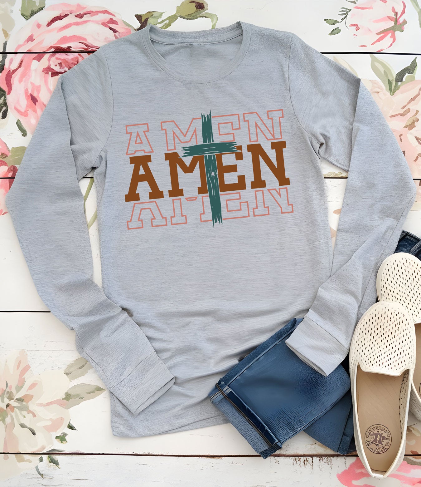 Amen Retro Religious Long Sleeve T Shirts