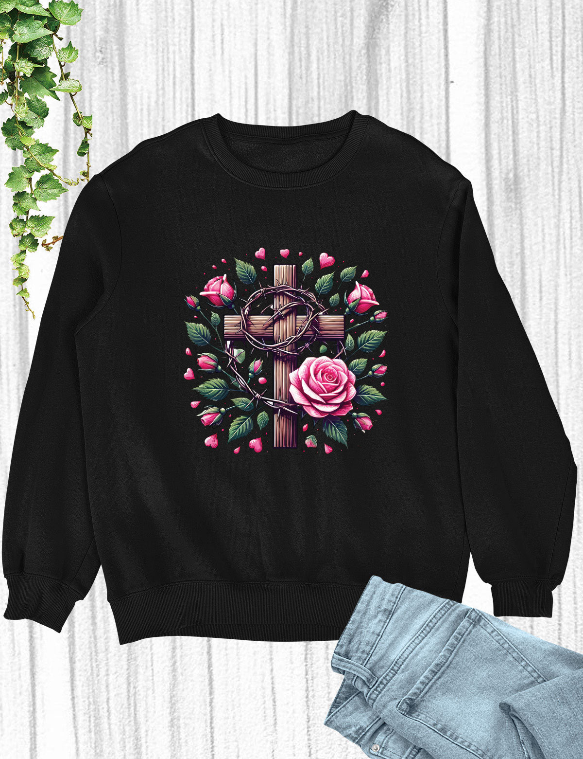 Christian Cross With Roses Religious Long Sleeve T Shirts