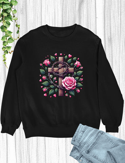Christian Cross With Roses Religious Long Sleeve T Shirts