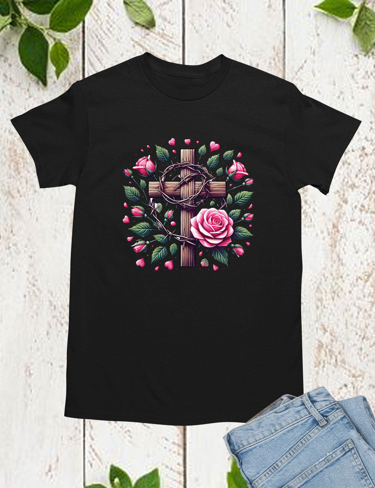 Christian Cross With Roses Religious Long Sleeve T Shirts