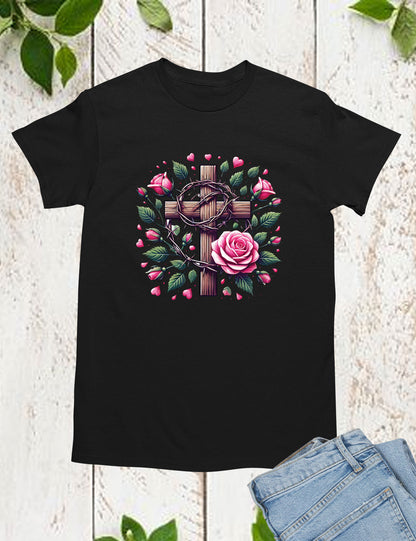 Christian Cross With Roses Religious Long Sleeve T Shirts