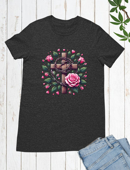 Christian Cross With Roses Religious Long Sleeve T Shirts