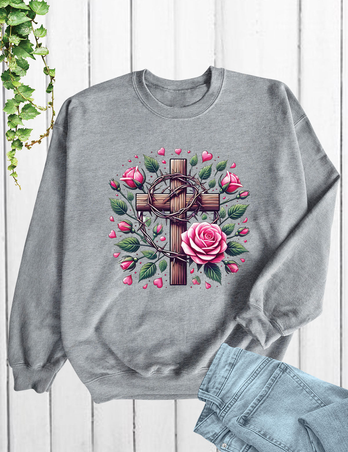 Christian Cross With Roses Religious Long Sleeve T Shirts