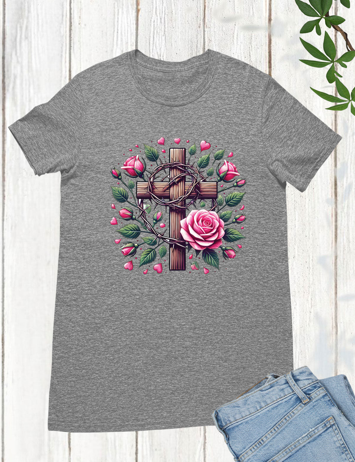 Christian Cross With Roses Religious Long Sleeve T Shirts