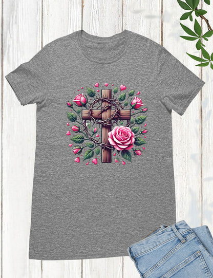 Christian Cross With Roses Religious Long Sleeve T Shirts