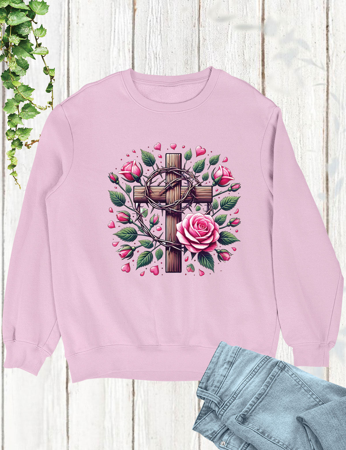 Christian Cross With Roses Religious Long Sleeve T Shirts