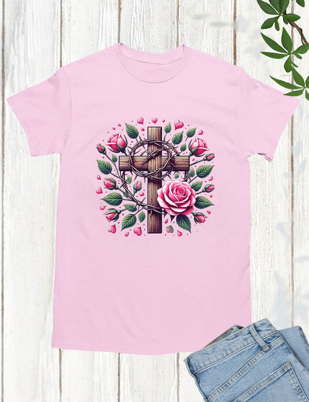 Christian Cross With Roses Religious Long Sleeve T Shirts