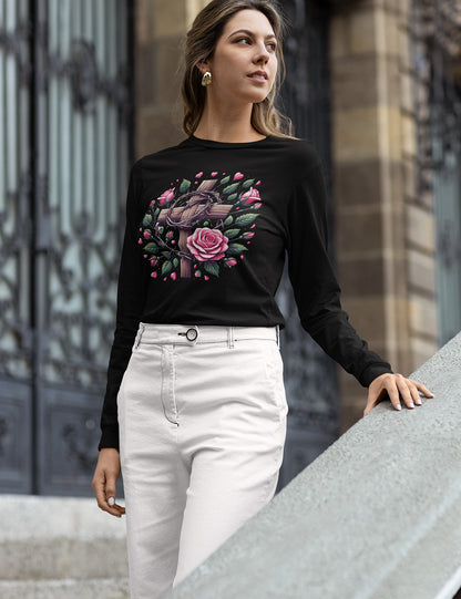 Christian Cross With Roses Religious Long Sleeve T Shirts