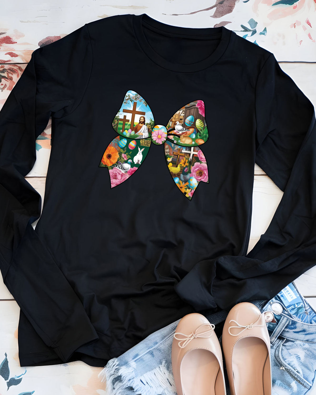 Christian Easter Coquette Bow Women's Long Sleeve T Shirts