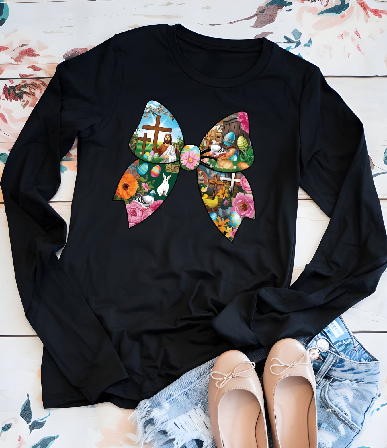 Christian Easter Coquette Bow Women's Long Sleeve T Shirts