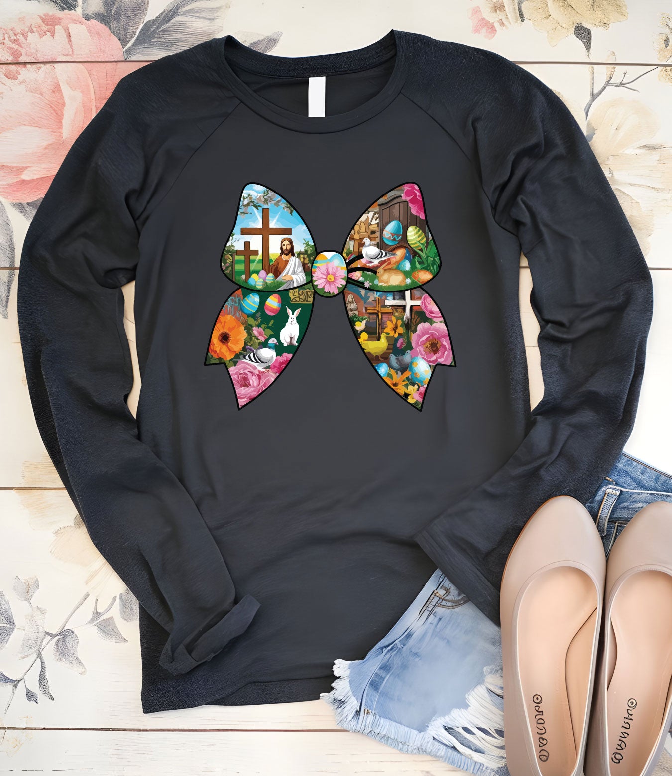 Christian Easter Coquette Bow Women's Long Sleeve T Shirts