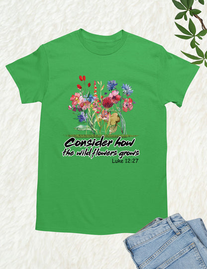 Bible Verse Consider How the Wildflower Grow Boho Shirt