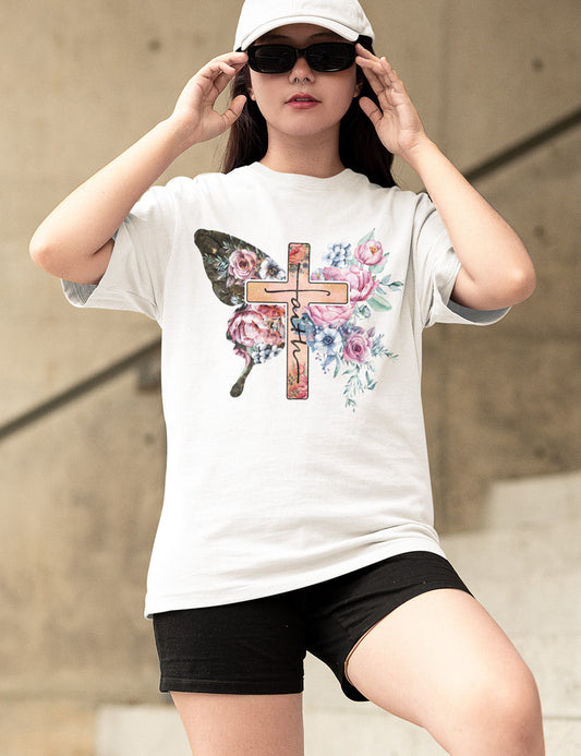 Faith Floral Cross Women T Shirt