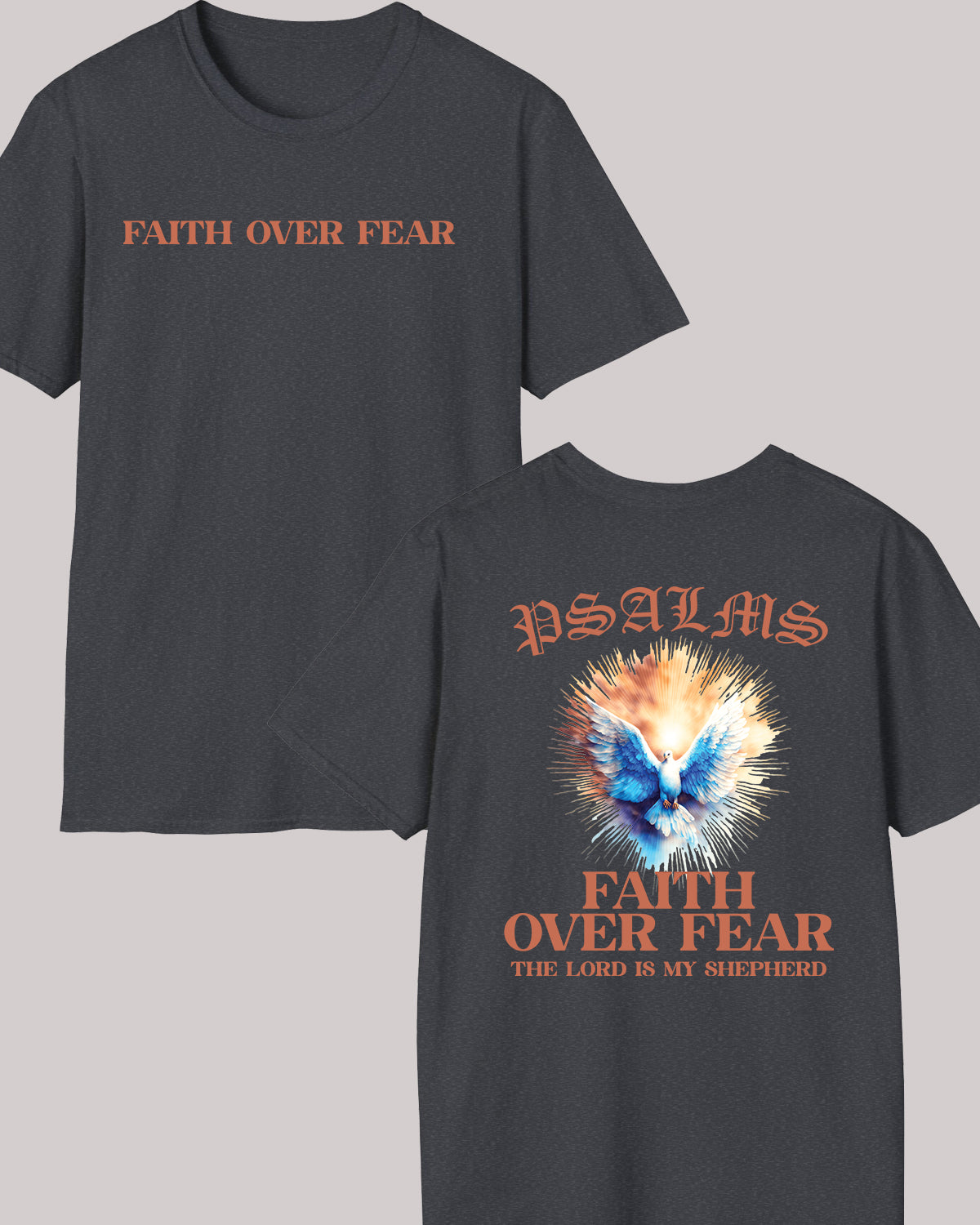 Faith Over fear PSALM Trendy Christian Front Back Vintage T Shirts