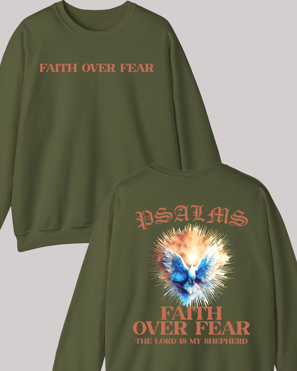 Faith Over fear PSALM Trendy Christian Front Back Vintage Sweatshirts