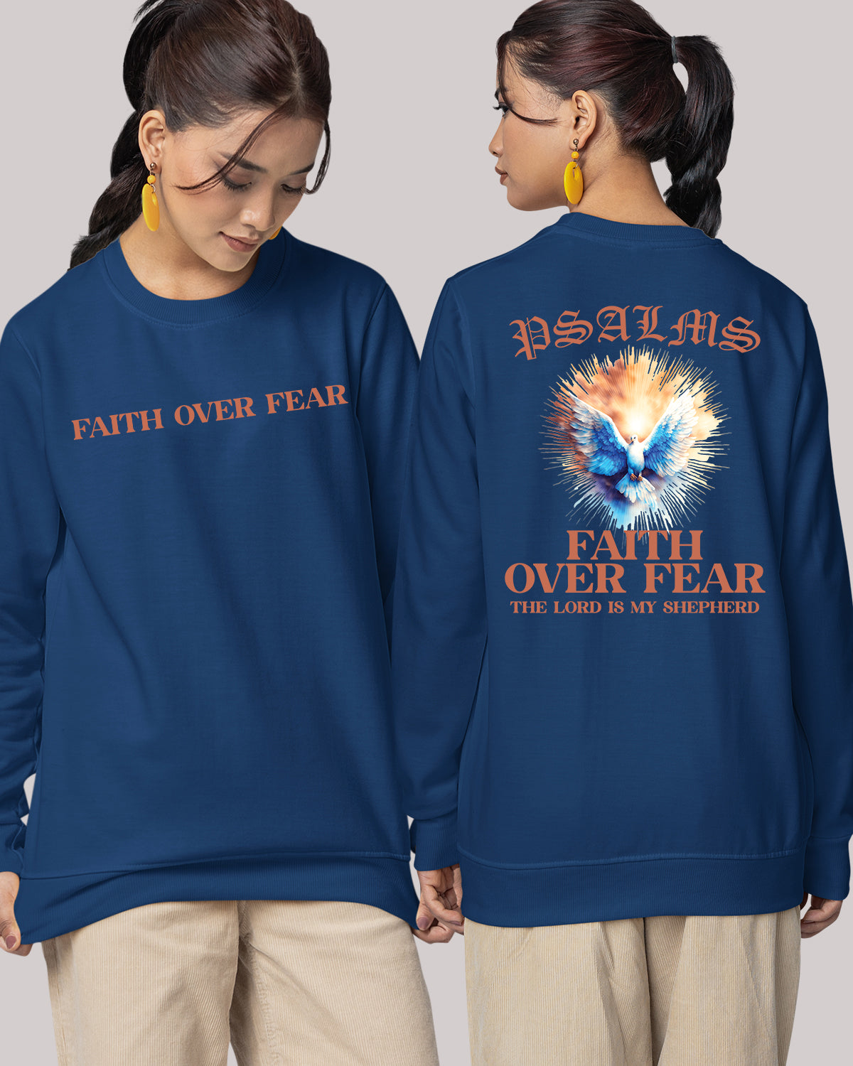 Faith Over fear PSALM Trendy Christian Front Back Vintage Sweatshirts