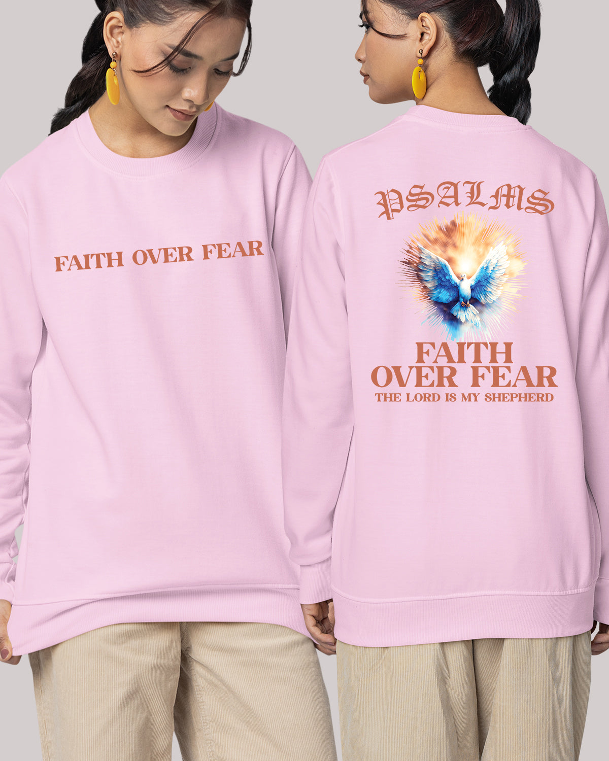 Faith Over fear PSALM Trendy Christian Front Back Vintage Sweatshirts