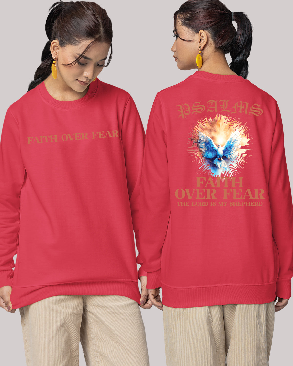 Faith Over fear PSALM Trendy Christian Front Back Vintage Sweatshirts