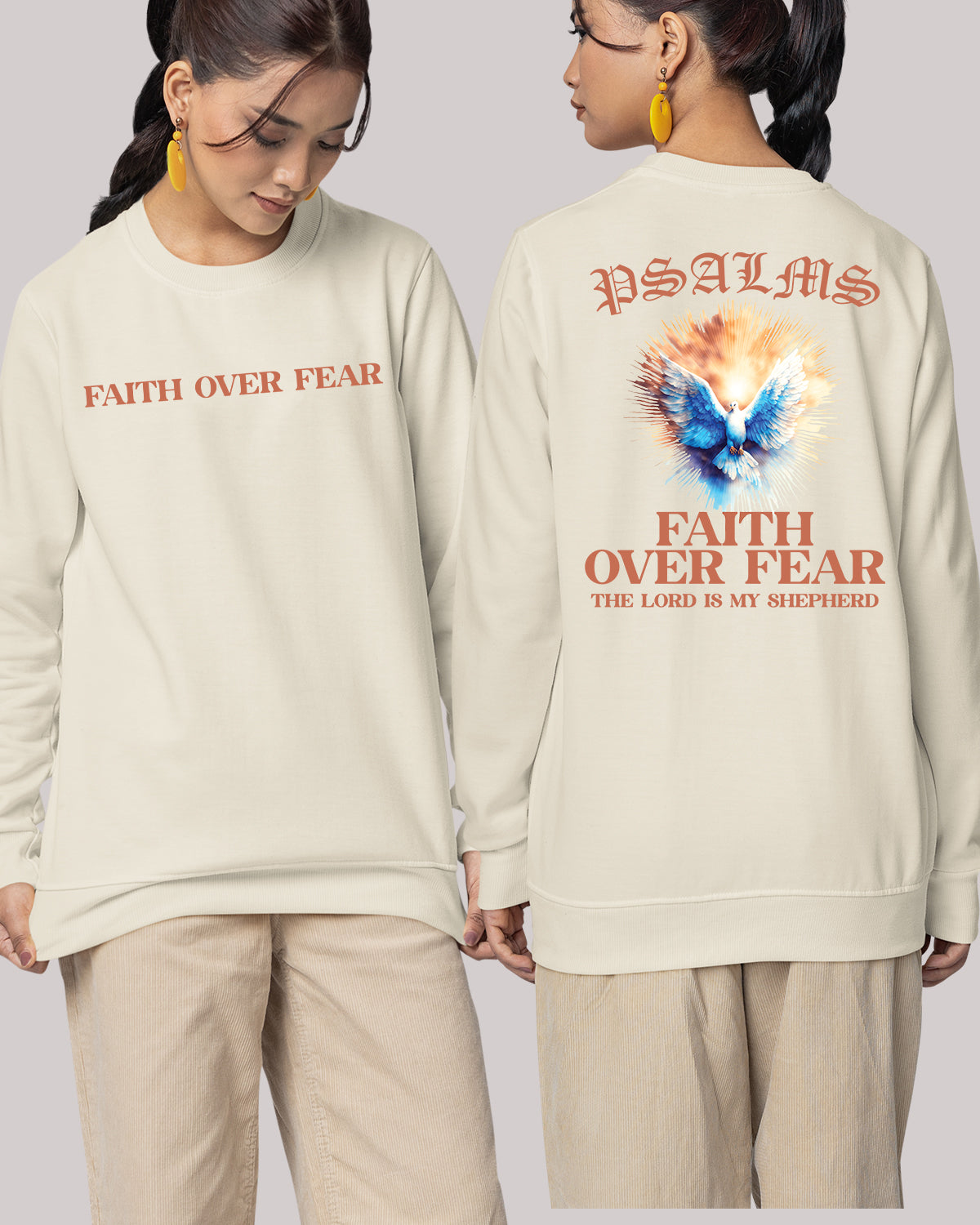 Faith Over fear PSALM Trendy Christian Front Back Vintage Sweatshirts