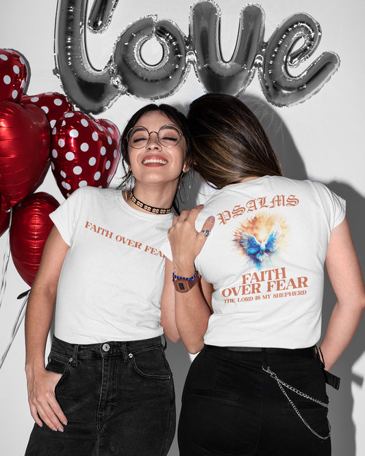 Faith Over fear PSALM Trendy Christian Front Back Vintage T Shirts