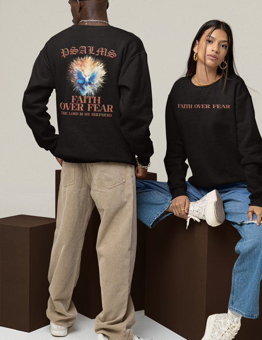 Faith Over fear PSALM Trendy Christian Front Back Vintage Sweatshirts