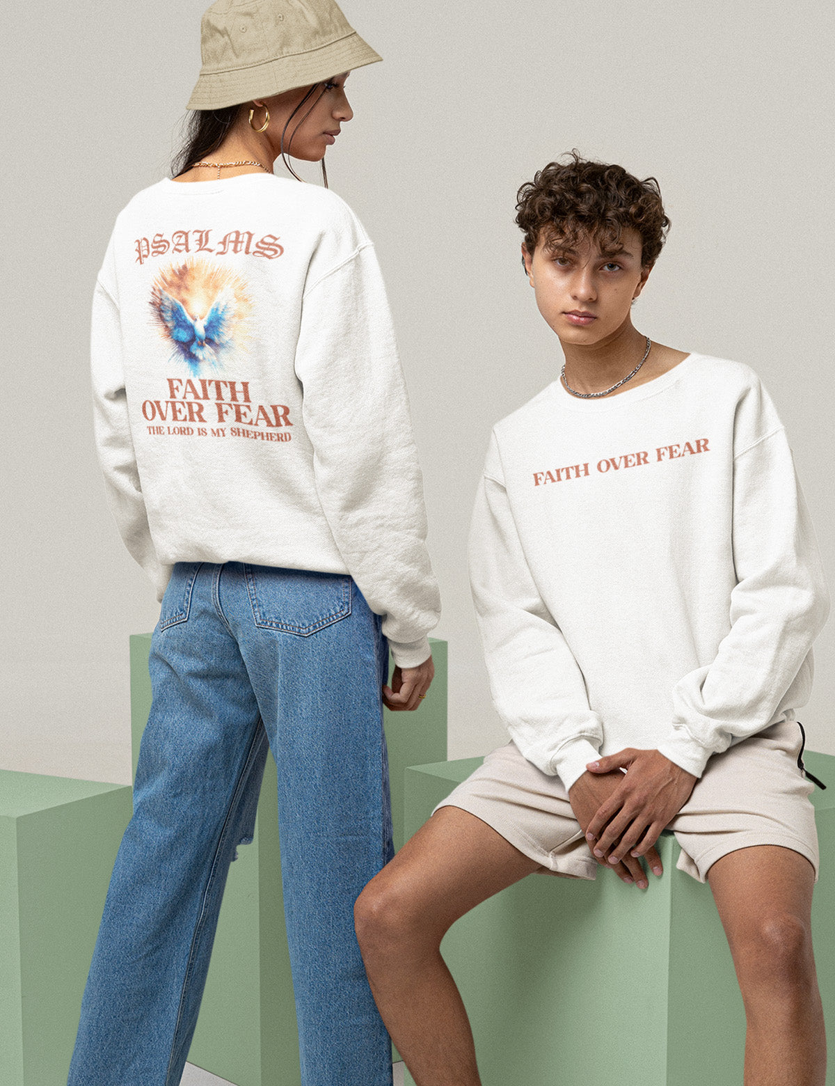 Faith Over fear PSALM Trendy Christian Front Back Vintage Sweatshirts