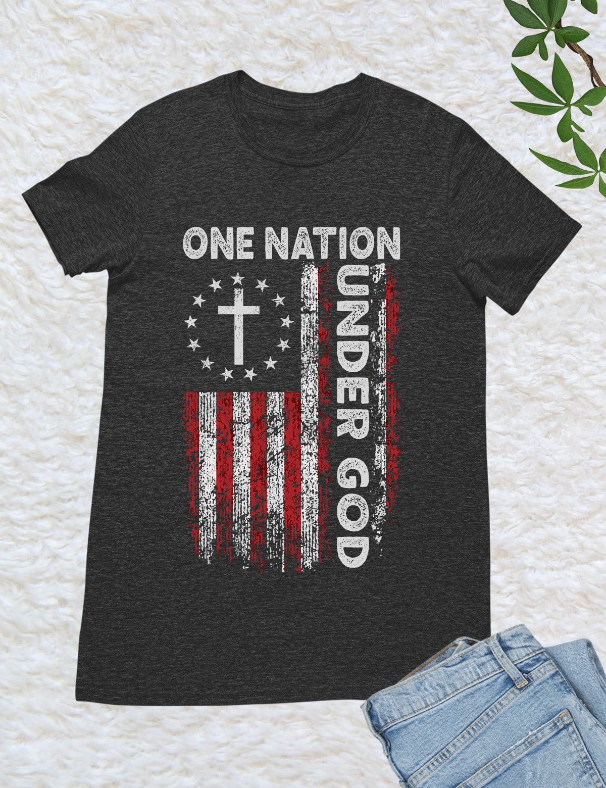 One Nation Under God Christian Cross with USA Flag Shirt