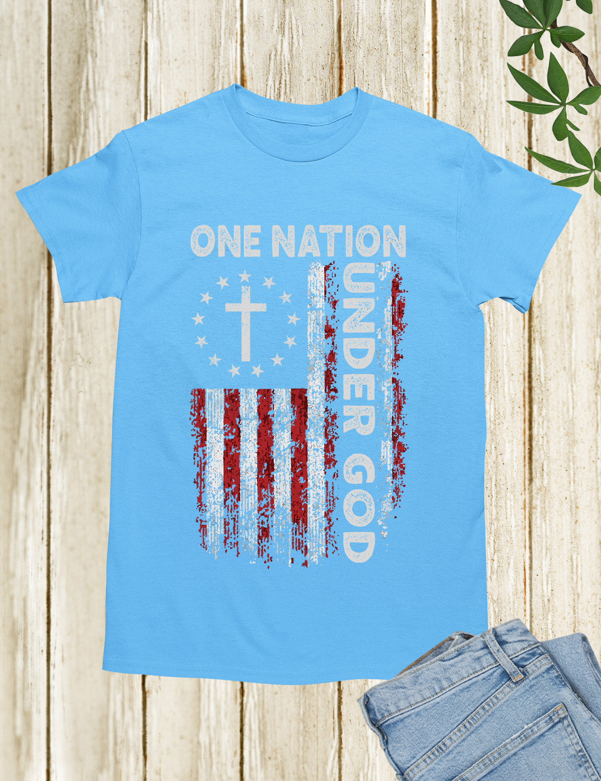 One Nation Under God Christian Cross with USA Flag Shirt