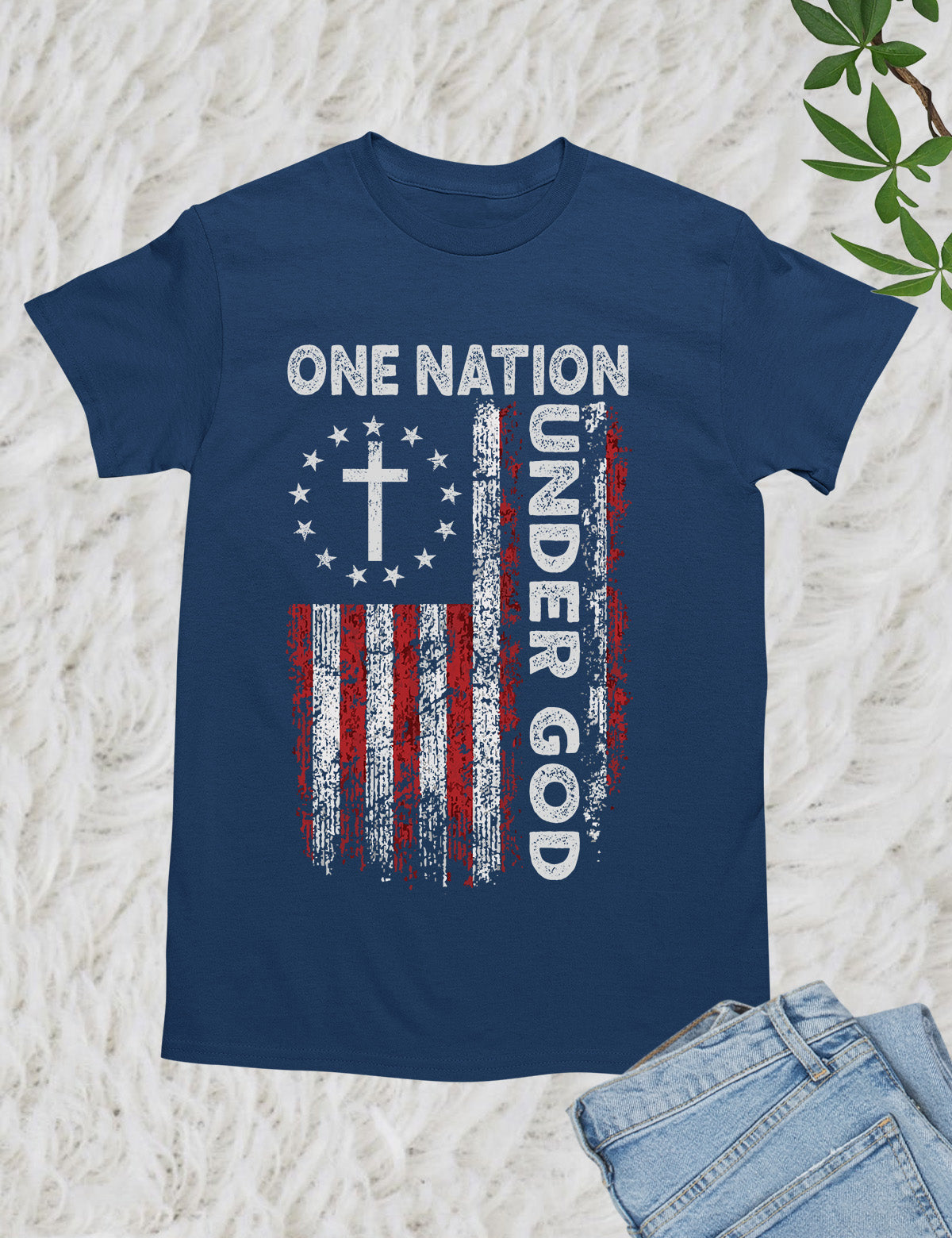 One Nation Under God Christian Cross with USA Flag Shirt