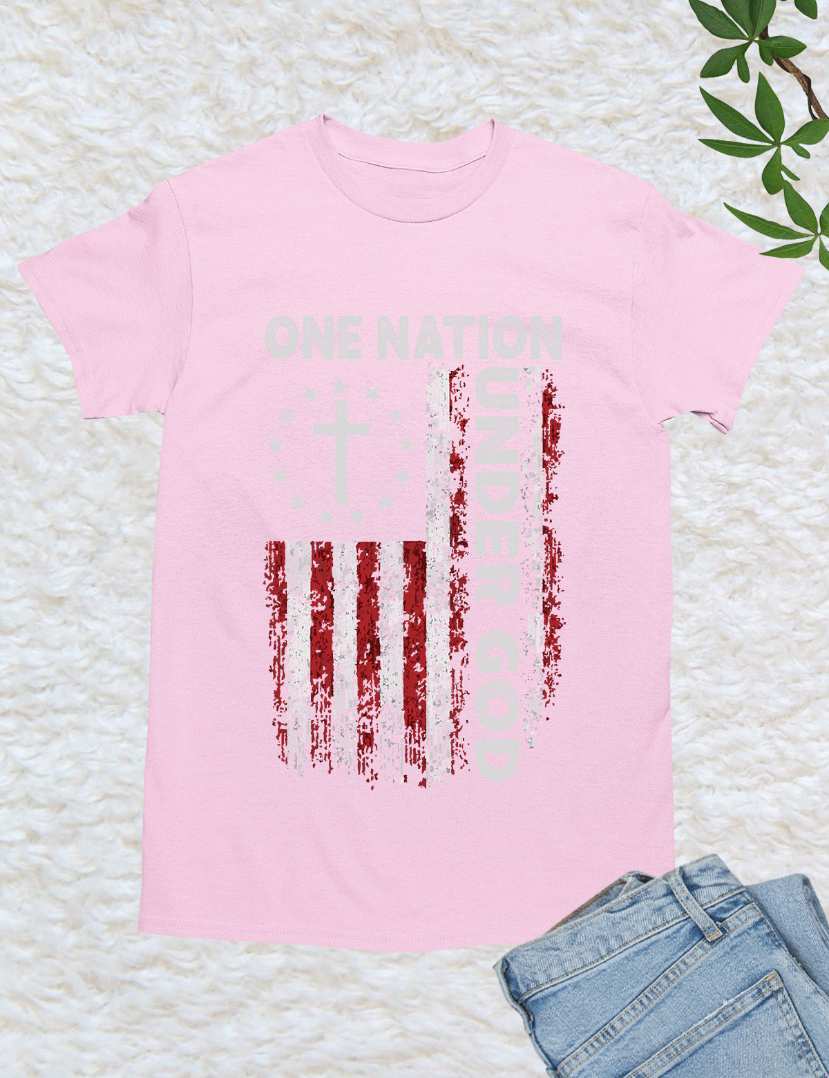 One Nation Under God Christian Cross with USA Flag Shirt