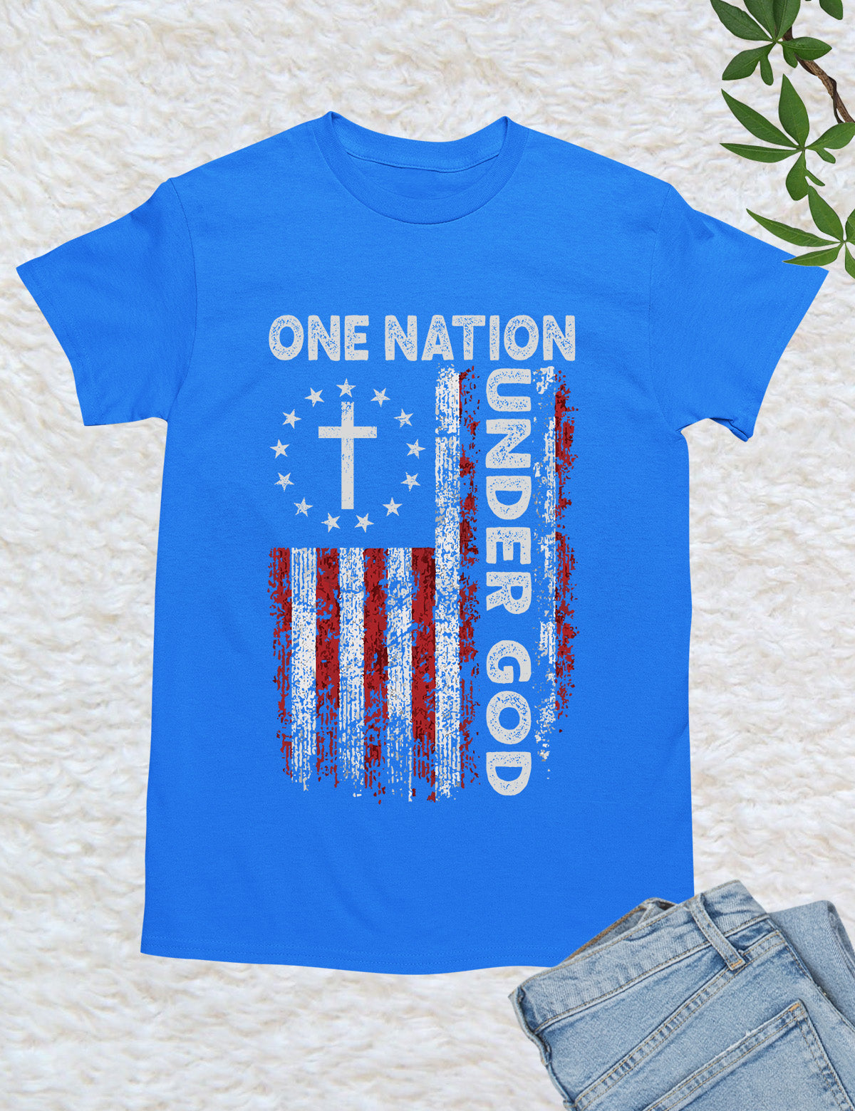 One Nation Under God Christian Cross with USA Flag Shirt