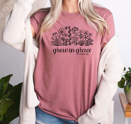 Grow In Grace Bible Verse Christian Apparel Faith Christmas T-Shirts