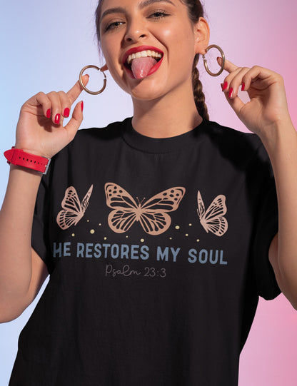 He Restores My Soul Boho Christian T Shirt