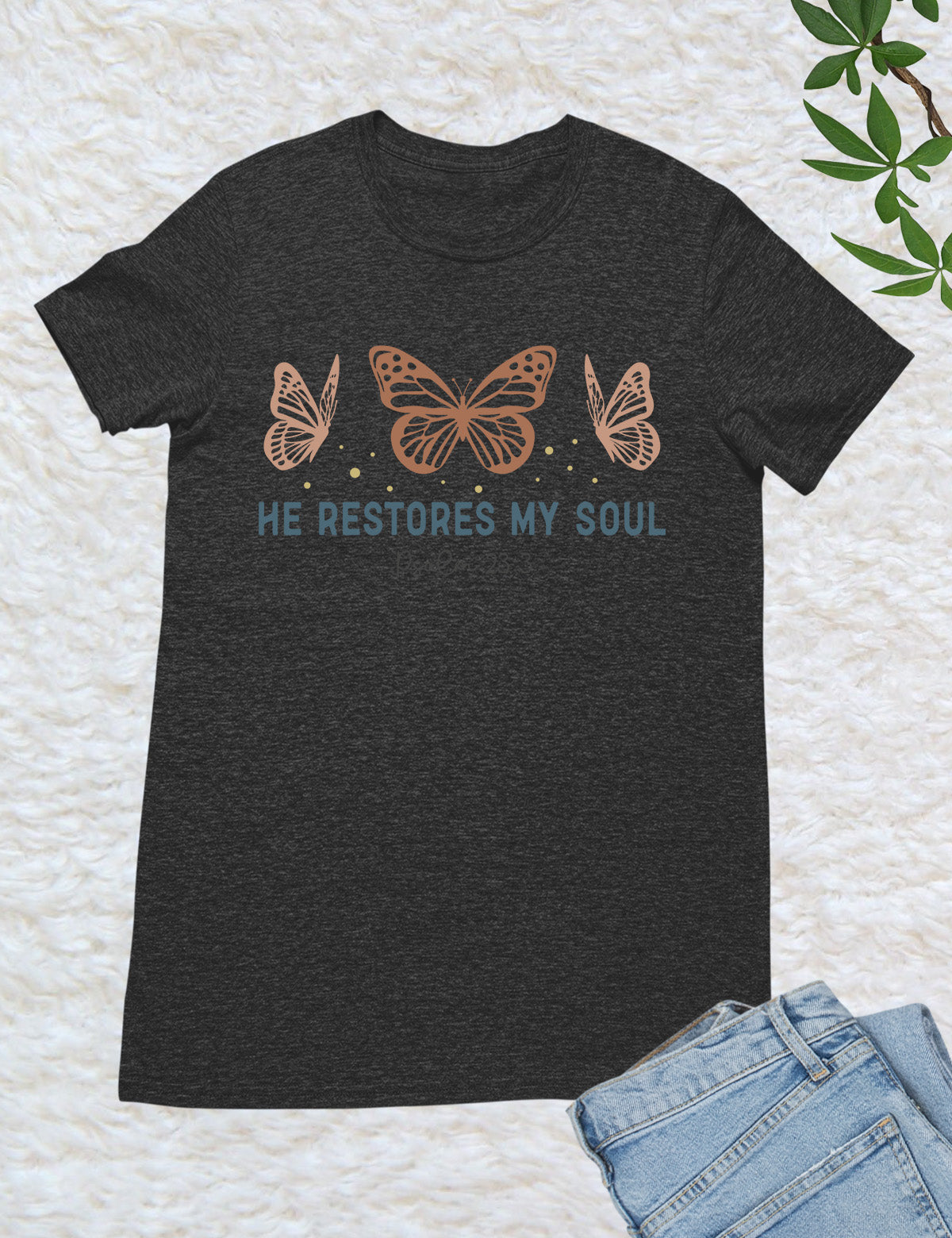 He Restores My Soul Boho Christian T Shirt