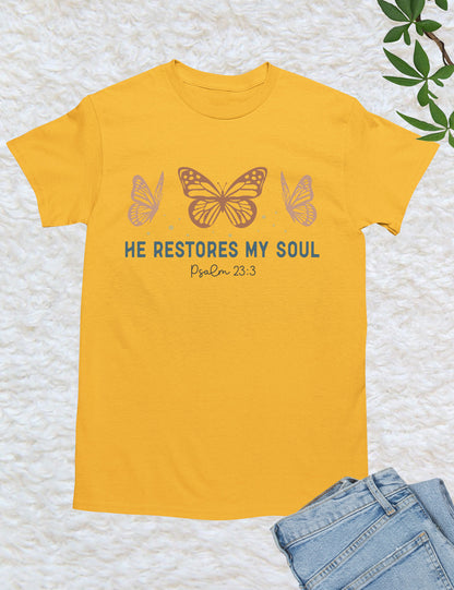 He Restores My Soul Boho Christian T Shirt