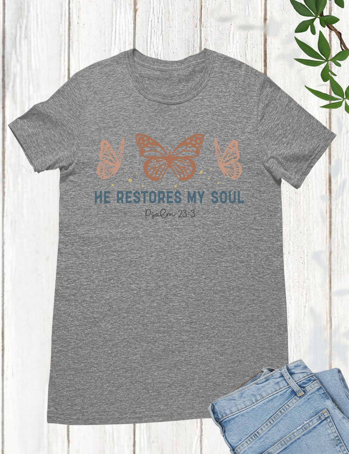 He Restores My Soul Boho Christian T Shirt