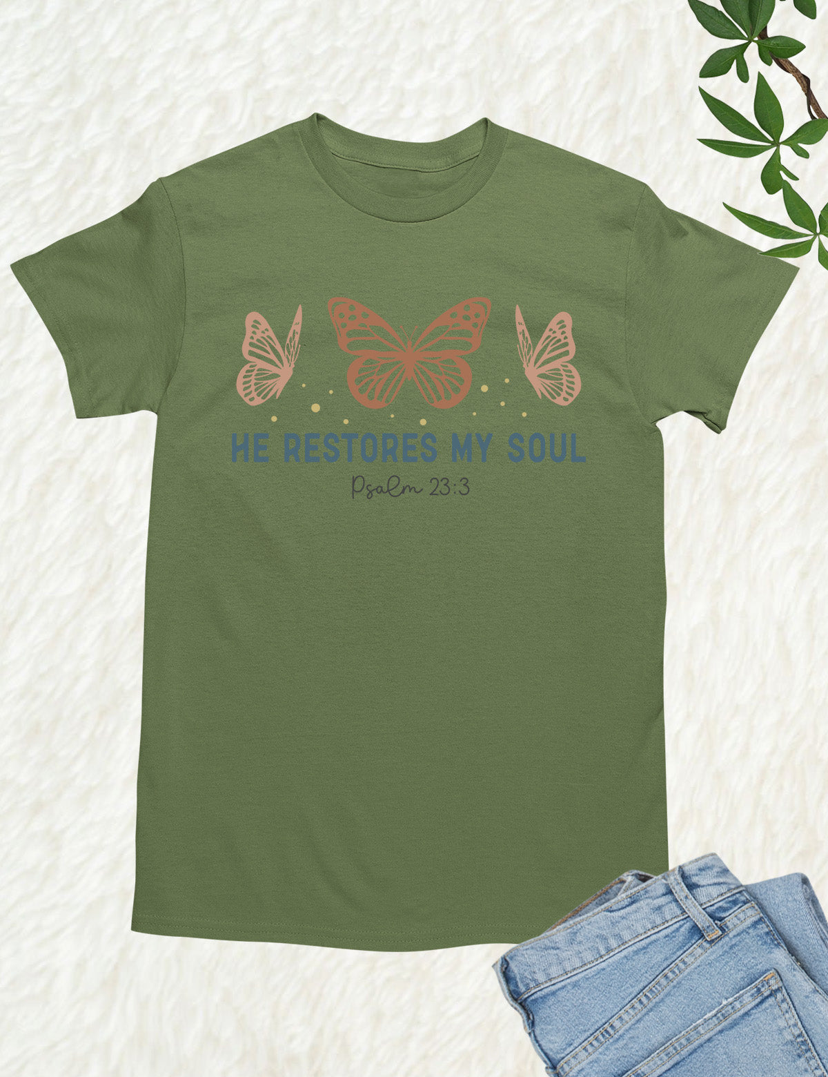 He Restores My Soul Boho Christian T Shirt