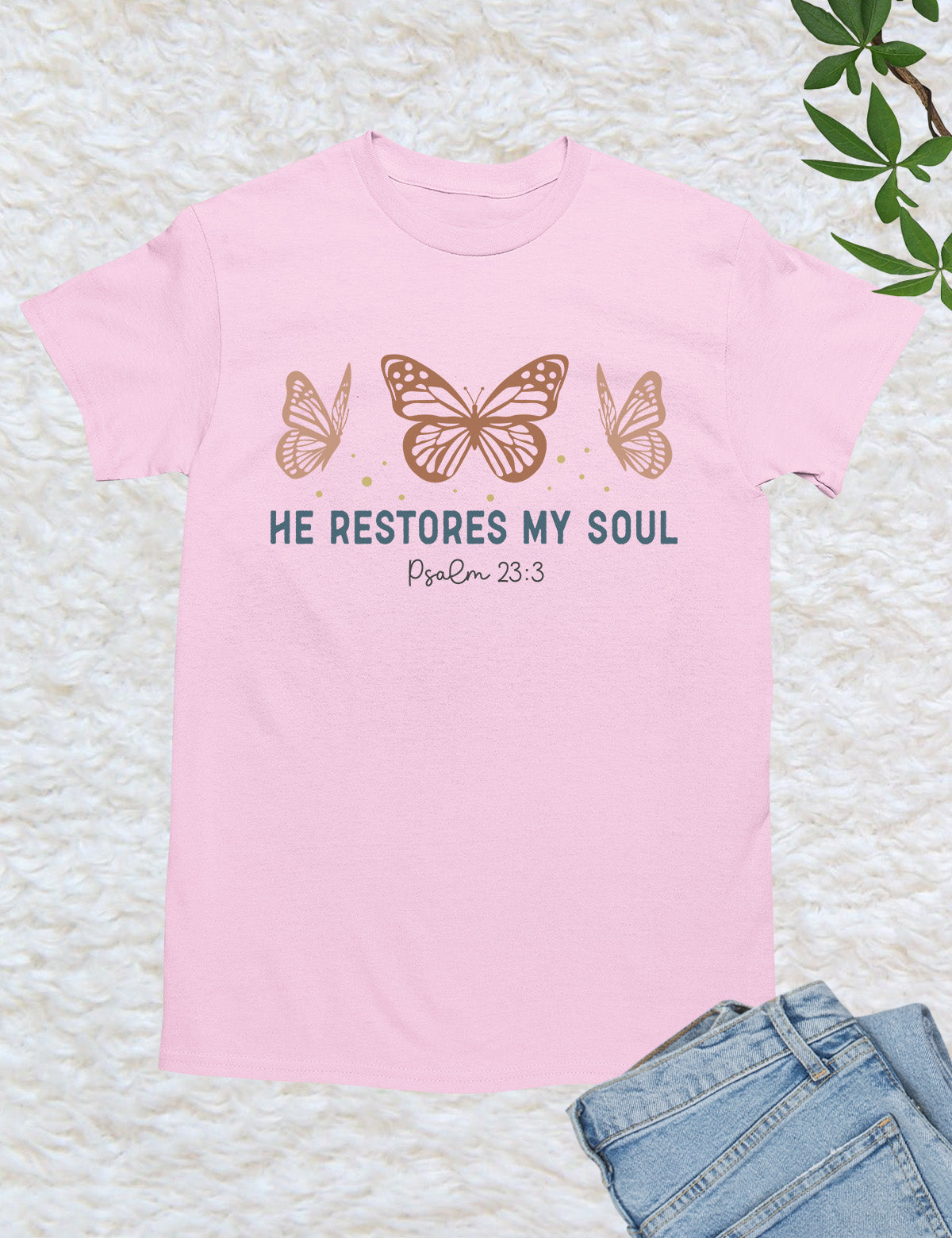 He Restores My Soul Boho Christian T Shirt