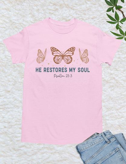 He Restores My Soul Boho Christian T Shirt