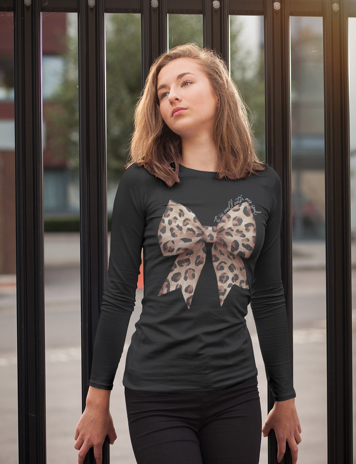 It is Well With My Soul Leopard Print Christian Bow Long Sleeve