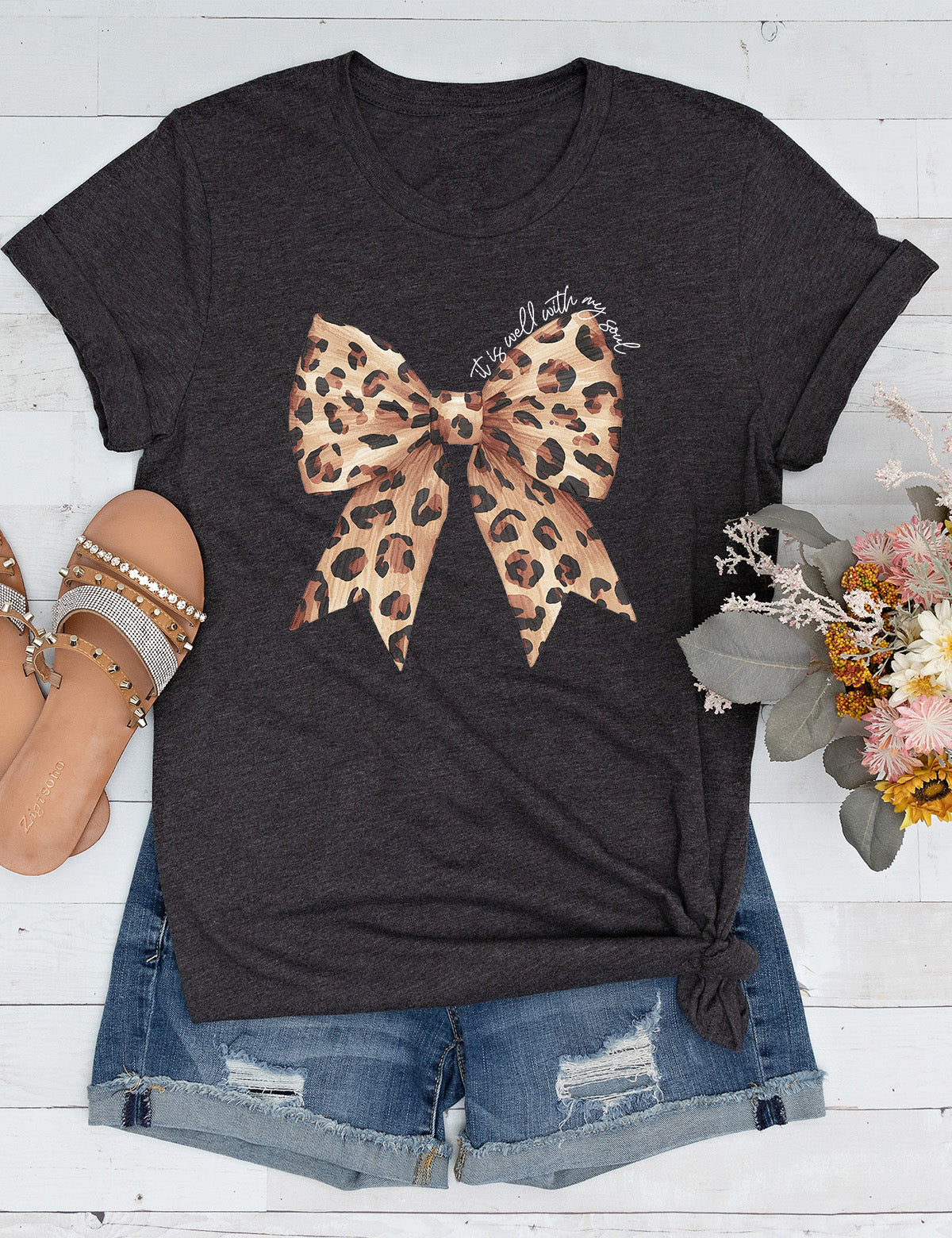 It is Well With My Soul Leopard Print Christian Bow Long Sleeve