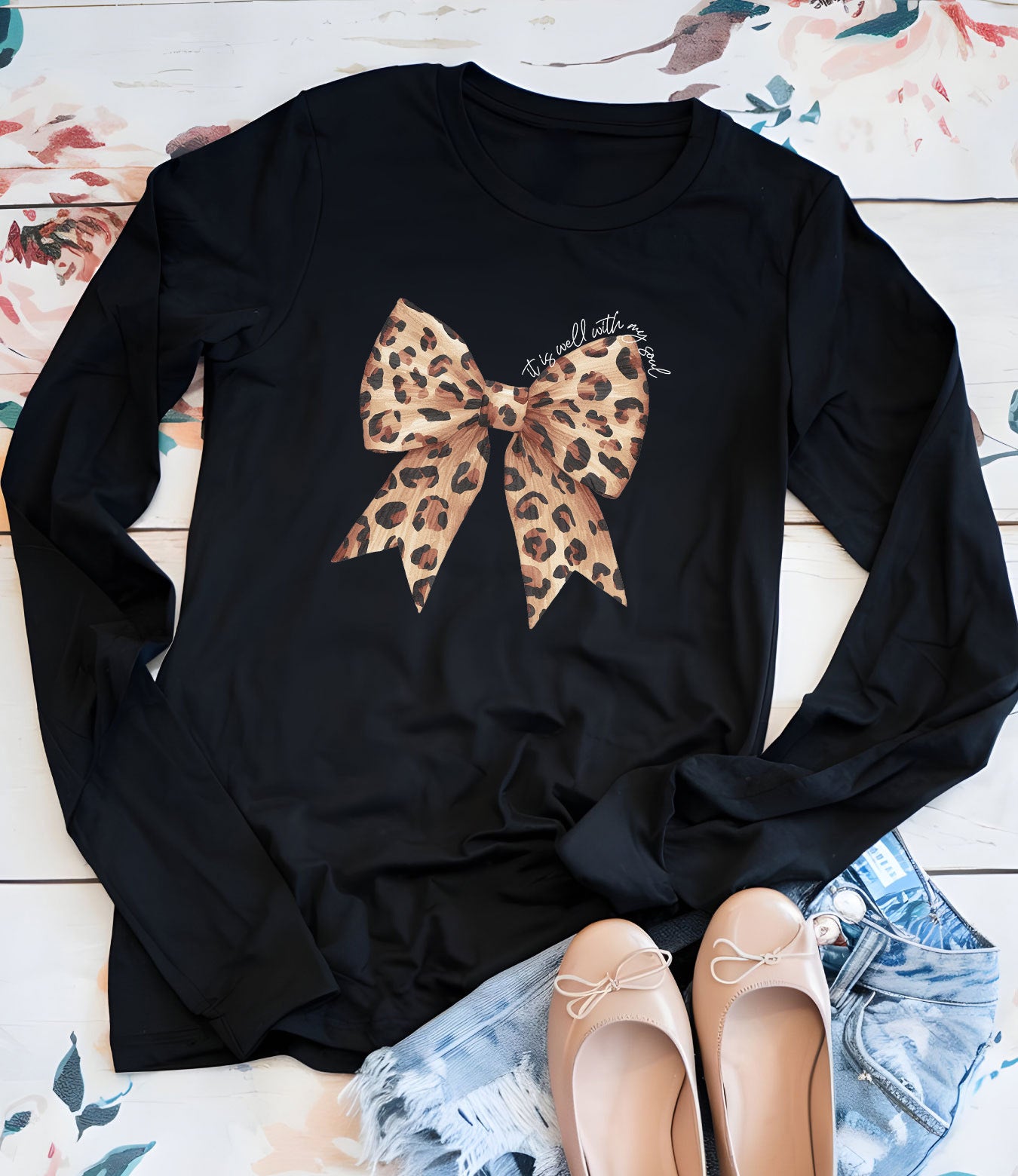 It is Well With My Soul Leopard Print Christian Bow Long Sleeve