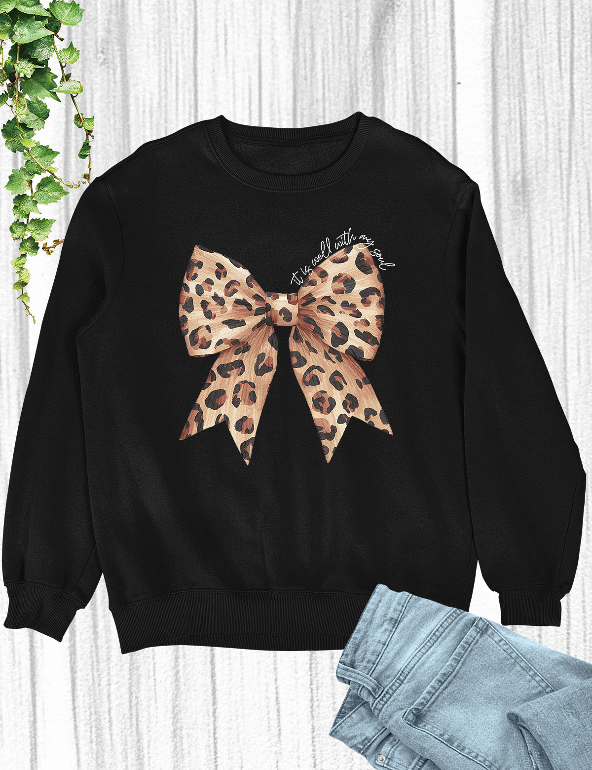 It is Well With My Soul Leopard Print Christian Bow Long Sleeve
