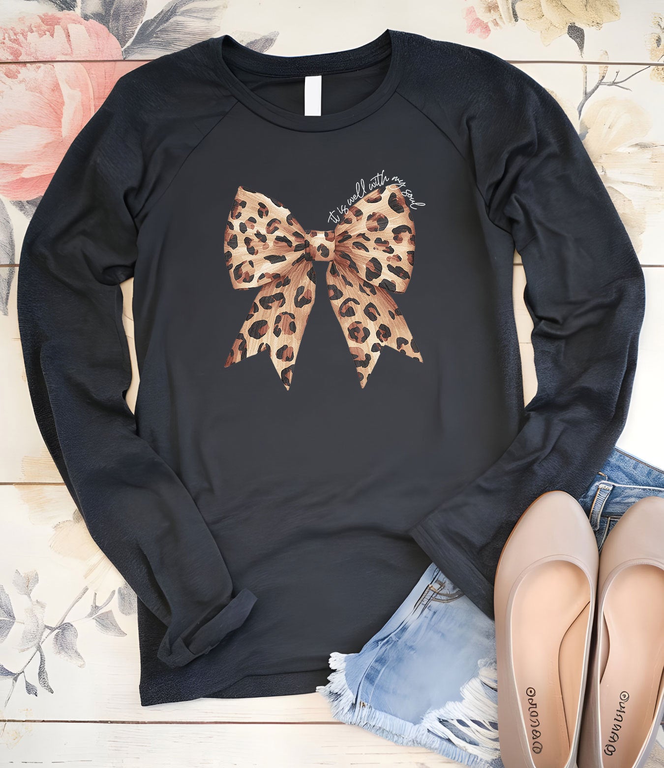 It is Well With My Soul Leopard Print Christian Bow Long Sleeve