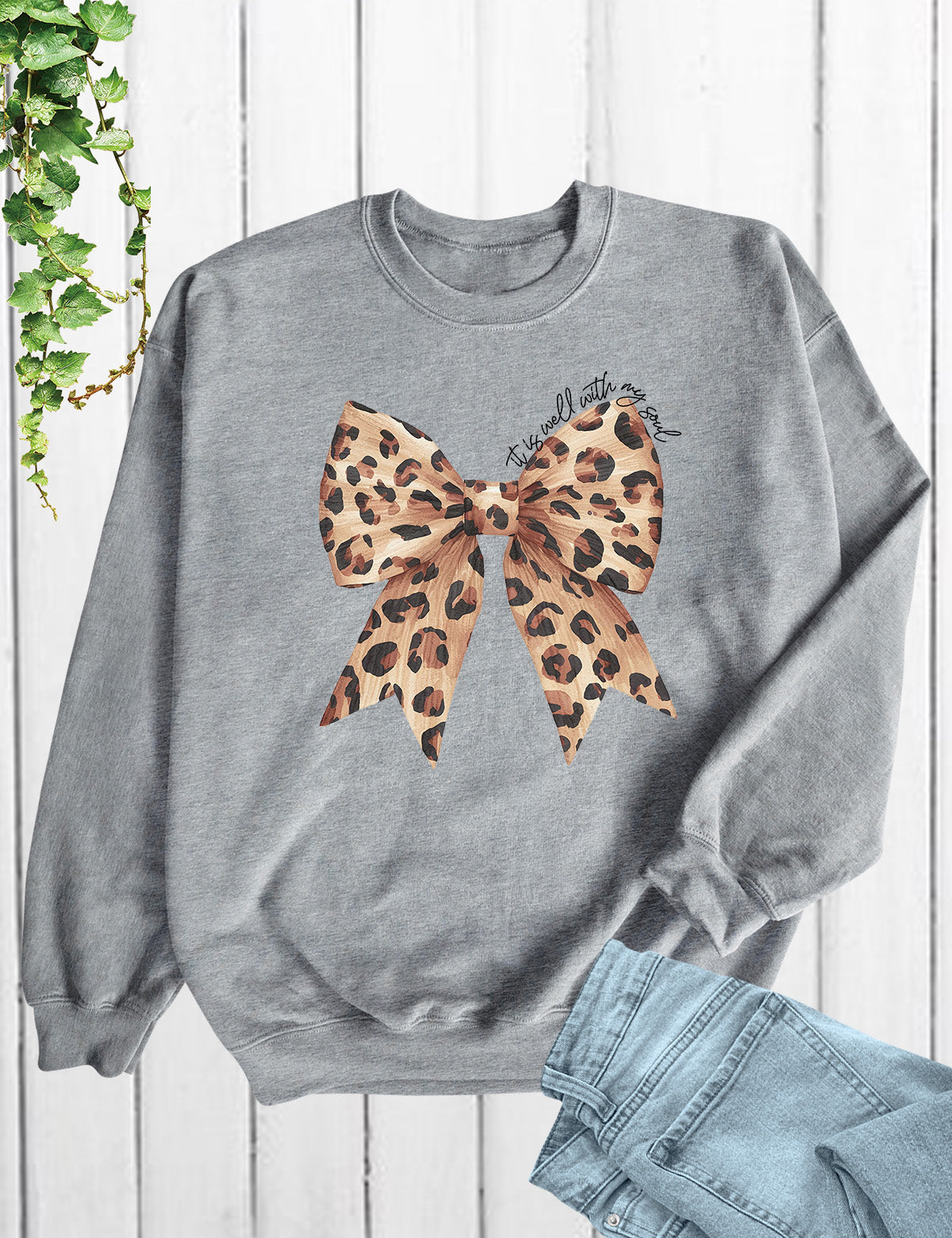 It is Well With My Soul Leopard Print Christian Bow Long Sleeve
